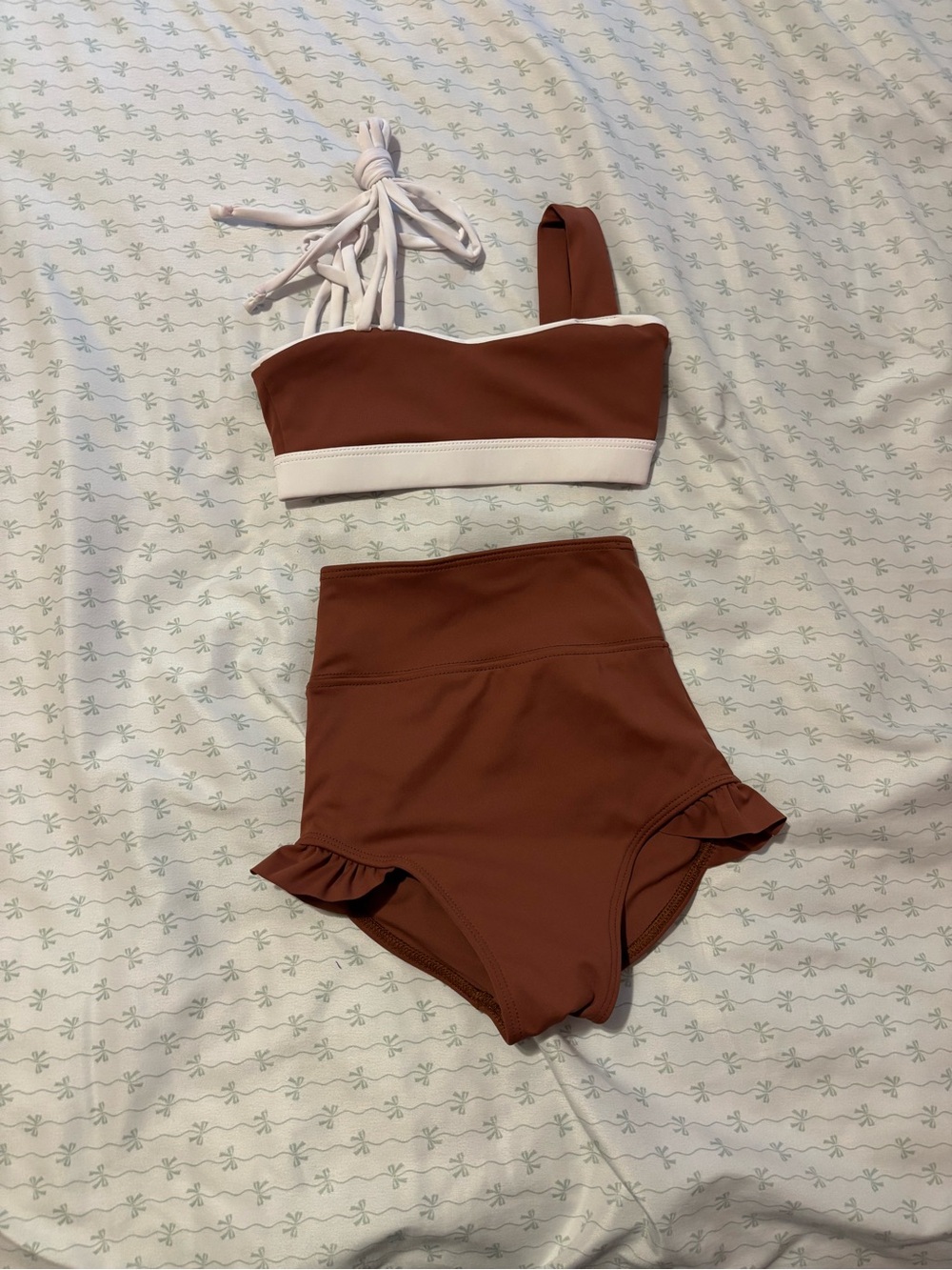 High-Waist Ruffle Set in Rust with White Trim Tiger Friday